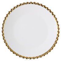 Service de table en céramique de luxe avec bordure dorée en perles blanches
