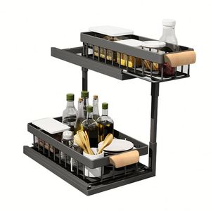 El Mejor Estante Metálico Deslizable Bajo Fregadero de 2 Niveles para Baño y Cocina, Organizador de Accesorios para Puerta de Armario y Estante para Platos - Product Image 5