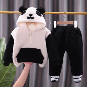 Costume de velours épais à la mode pour les nouveaux bébés garçons <span class=keywords><strong>et</strong></span> filles hiver Style décontracté vêtements pour enfants avec <span class=keywords><strong>pull</strong></span> à demi-fermeture éclair - Product Image 5