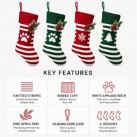 Chaussette de Noël pour animaux de compagnie, sac cadeau en tissu tricoté, rayé rouge et vert, ornement suspendu pour chiens et chats