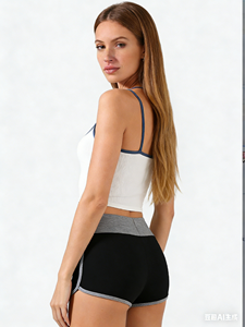 Shorts de sport taille haute noirs pour femme, lot de 3 - Shorts d'entraînement extensibles et respirants avec bordure contrastante, pour usage décontracté - Product Image 5