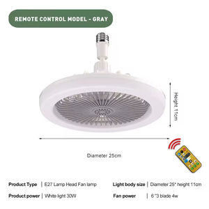 Ventilateur de plafond moderne et silencieux gris unique à 3 pales avec télécommande, fonction oscillante et lampe intégrée - Product Image 4