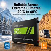 Baterai LiFePO4 Deep Cycle 12.8V 300Ah, Pengisian 150A, Pengosongan 300A, 2 Terminal M8 untuk RV