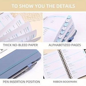 Alphabetical Tabs Spiral Notebook Organizer Leather Hardcover Internet Logbook Password <b>Journal</b> 100 Sheet A5 Thread Sewing Bound - Product Image 3