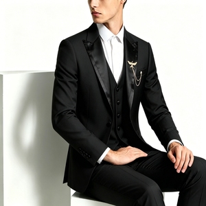 Abito da Uomo Elegante Nero a 3 Pezzi Slim Fit con Giacca, Gilet e Pantaloni per Affari, Matrimoni, Danza e Sport - Produzione OEM ODM Personalizzata - Product Image 2