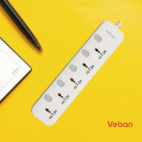 VEBAN Multiprise universelle de haute qualité 2m 3m avec 4 prises et 3 ports USB 110-250V 10A/13A en matériau PC