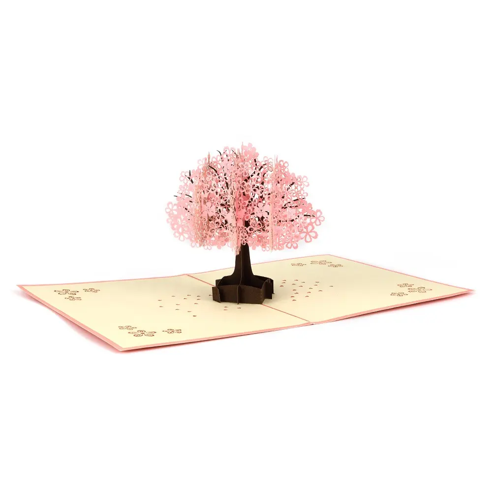 Оптовая продажа уникальных 3D открыток ручной работы с лазерной резкой цветущего вишневого дерева