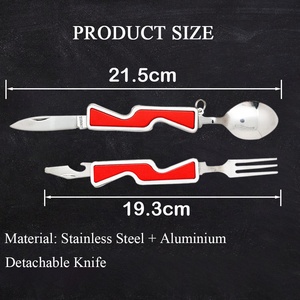 Coltello Tascabile <span class=keywords><strong>4</strong></span> in 1 in Acciaio Inox con Cucchiaio Combinato, Coltello Multifunzionale da Campeggio per Feste e Ristoranti - Product Image 4