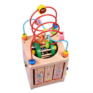 Jouets d'éducation précoce pour enfants en bois Beetle Quatre côtés Perles rondes Boîte au trésor Activité <span class=keywords><strong>Cube</strong></span> Perle Labyrinthe Abacus Comptage - Product Image 5