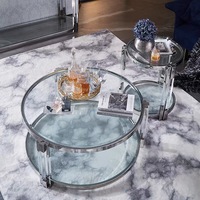 Table basse moderne en acier inoxydable et acrylique avec verre trempé ultra-transparent, accents dorés, facile à nettoyer, meuble décoratif pour salon