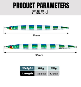 Jigging Pro หล่อยาว Jigging เหยื่อสําหรับ Snapper น้ําเค็มโลหะ Jig ล่อ 60g 80g ตะ<span class=keywords><strong>ก</strong></span>ั่วต<span class=keywords><strong>ก</strong></span>ปลาล่อ - Product Image 6