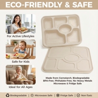 Assiette compartimentée biodégradable en amidon de maïs, étanche, compatible micro-ondes, compostable, avec couvercle, pour plats à emporter
