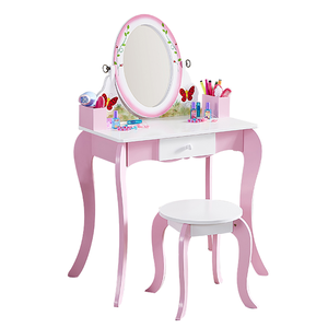 Set Moderno <span class=keywords><strong>per</strong></span> Bambini con Tavolo da Trucco e Sgabello, Design con <span class=keywords><strong>Specchio</strong></span>, in Legno Massello e MDF con Cassetto Portaoggetti - Product Image 1