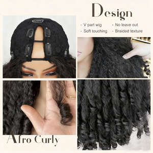 Extensions de cheveux synthétiques bouclés Yaki en V, légères, faciles à porter, mouvements naturels, look tendance, couleurs vibrantes, transparentes - Product Image 4