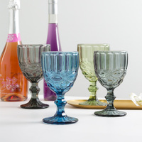 Verres à vin rouge bleu cobalt pour mariage et fête, gobelets en verre coloré à motif en relief pour jus