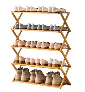 Espositore per scarpiera in legno espositore per mobili da soggiorno organizzatore pieghevole per scarpe semplici scaffale in bambù per la casa