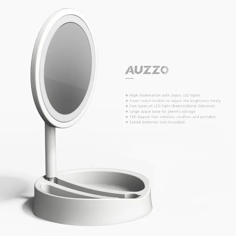 AUZZO/OEM <span class=keywords><strong>شعار</strong></span> مخصص بسعر الجملة مصباح ليد المكبرة مرآة جيب طوي السفر ماكياج مرآة لمستحضرات التجميل مع مصباح ليد