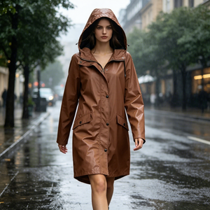 Rainfreem, chaqueta ligera de PU para mujer, gabardina impermeable con capucha para protección contra la lluvia al aire libre, decoración de logotipo personalizable - Product Image 4