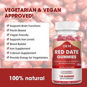 OEM/ODM/OBM Vegan Red Date Gummies integratore di ferro e calcio con vitamina <span class=keywords><strong>C</strong></span>, A, B Complex Red Date Gummies per bambini e adulti