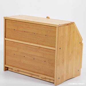 Caja de almacenamiento de pan de bambú de doble capa con divisiones, organizador de escritorio a prueba de polvo para uso en la cocina - Product Image 1