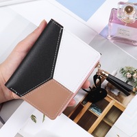 Dompet Wanita Kulit PU Baru dengan Resleting, Kantong Koin, Rumbai, Warna Kontras, Modis, Pink, Dompet Pendek Murah, Produk Baru