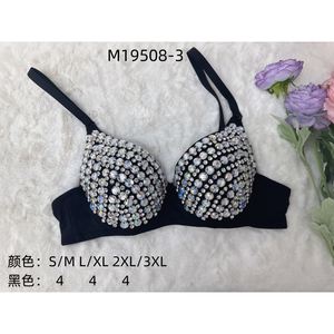 Reggiseno in pizzo di cotone sottile con strass impreziosito da donna con chiusura a gancio Wireless più taglie per abbigliamento da festa o da spettacolo - Product Image 1