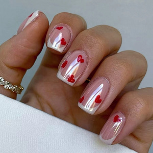 <span class=keywords><strong>Ennio</strong></span> 24 Piezas Uñas Postizas Cuadradas Medianas de ABS Cromado, Rosa Premium con Corazón Blanco, Gel Francés con Recubrimiento UV de Larga Duración - Product Image 1