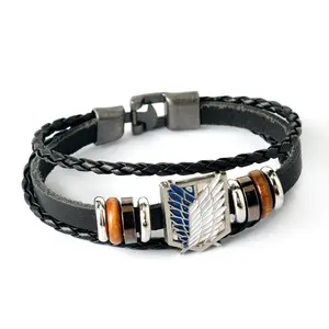 Bracelet en cuir tressé en gros avec logo Ailes de la Liberté d'<span class=keywords><strong>Attack</strong></span> <span class=keywords><strong>on</strong></span> <span class=keywords><strong>Titan</strong></span>, bracelet en alliage Anime - Product Image 1
