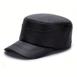 Vintage Men's Sports <b>Cap</b> Real Cowhide Material Warm <b>Flat</b> Design for Autumn Winter Custom Logo Street Style Common Fabric Feature - Product Image 1