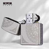 ZORRO/Zorro Z91921 Briquet à kérosène en laiton argenté antique, motif serpent porte-bonheur, coupe-vent, haut de gamme, best-seller TikTok/Kwai