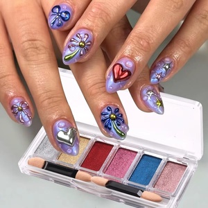 6 Colors <b>Magic</b> Mirror Solid Nail Glitter Powder Laser Silver Textured 3D Design Rub Dust Chrome Sparkly Manicure Accessories - Product Image 1