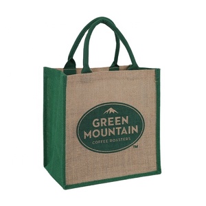 Promotional Advertising Factory Made Custom Logo Natural Printed Burlap Handbag Eco Reusable Grocery Shopping Jute Tote Bag