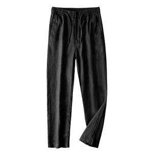 Pantalons pour hommes en coton respirant, tube droit, couleur unie, taille élastique, loisirs, personnalisés avec logo, vente en gros - Product Image 1