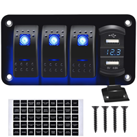 Panneau de commande RV avec prise de charge rapide USB 4.2A et voltmètre 12V-24V, panneau de commutation triple à bascule pour bateau et voiture