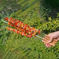 Brochettes SEB avec manche en bois, réutilisables, pour barbecue, hot-dogs, viande, légumes, camping, ustensiles de cuisine, 12,9 pouces