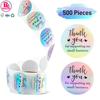 En stock 500 pièces/rouleau Autocollants holographiques de remerciement Étiquettes adhésives rondes 1 pouce 1,5 pouce Soutenant les petites entreprises