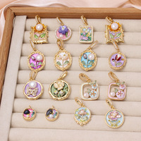 Pendentif fleur style peinture à l'huile Monet, peint à la main, perle d'eau douce, breloques de collier en cuivre haut de gamme