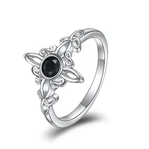 Fine Jewelry 925 Sterling Silver Women Obsidian Pagan Wiccan Jewelry Celtic Witch Knot Ring