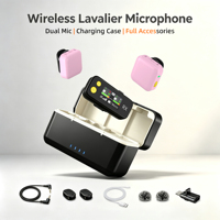 Microphone cravate sans fil M6 rose mini carré, double canal, suppression du bruit IA, logo personnalisé OEM pour le streaming en direct et le vlogging