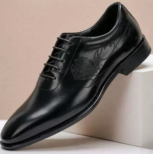 Men Genuine Leather Dress <b>Shoes</b> Pointed Toe Lace Up Embossed Oxfords Business Wedding <b>Party</b> Formal <b>Shoes</b> EU 38 to 47 Large Sizes - Product Image 2
