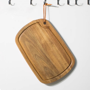 Tabla de cortar redonda de madera de acacia maciza de 32x22x2 cm con orificio para colgar, tabla para cortar frutas de cocina - Product Image 5