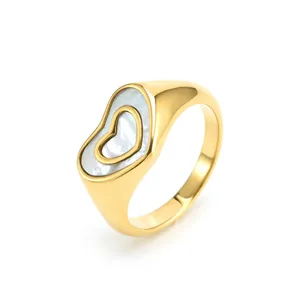 Benutzer definierte Großhandel Hochwertige vergoldete Edelstahl Frauen Luxus Accessoires Schmuck Sublimation Herz Shell Design Ring