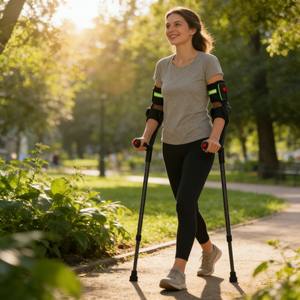 Béquilles ergonomiques réglables en hauteur anti-chute pour adultes avec poignée noire, paire de béquilles pliantes avec fixation pour canne, pour blessures à la <span class=keywords><strong>jambe</strong></span> - Product Image 3