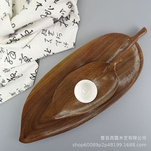 ถาดชาไม้รูปใบไม้ ทำจากไม้วอลนัท สไตล์จีน สำหรับชุดน้ำชา ตกแต่งบ้าน - Product Image 3