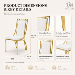 Chaise de mariage de luxe en acier inoxydable doré, dossier incurvé et rembourrée, pour banquets d'hôtel et lieux événementiels (vente en gros) - Product Image 5