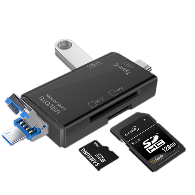 6 in 1 OTG Card Reader for Android Phones TF/SD External Camera Card Reader with USB Type-C Micro INTERFACE