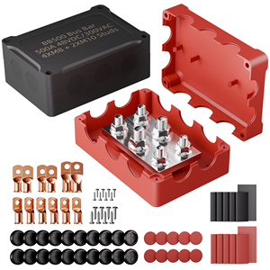 Barre omnibus solaire en cuivre 500A 48V CC en vrac avec goujons 4*5/16"(M8)+2*3/8"(M10), certifiée RoHS et CE, blocs de distribution pour bateaux et applications automobiles - Product Image 1