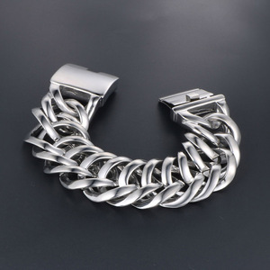 <b>Titanium</b> Steel Men's Bracelet Extra Wide <b>Chain</b> Link Geometric Design Gift Jewelry CE085 - Product Image 2