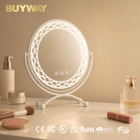 Miroir de maquillage ovale blanc mat avec anneau lumineux intégré et bras articulés en U inclinables, miroir de vanité LED de table avec base en arc croisé