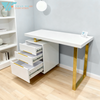 Bureau moderne blanc brillant avec pieds dorés et panneau en bois Bureau d'ordinateur avec rangement pour meubles de salon